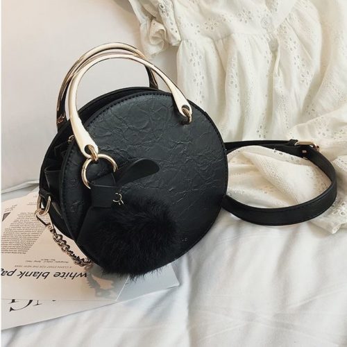B00377-black Handbag Modis Kekinian Pom Pom