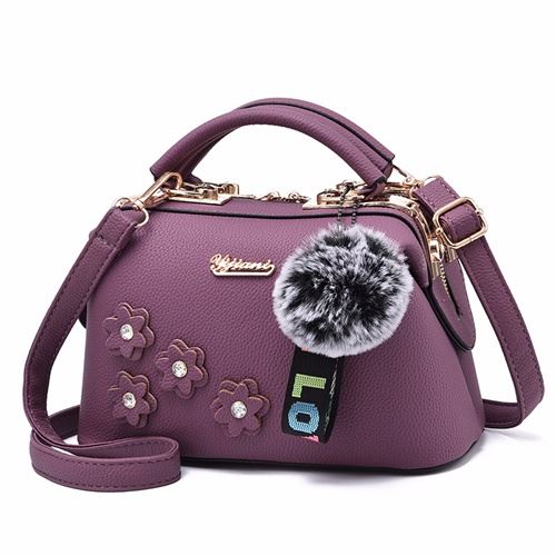 B0786-purple Doctor Bag Pom Pom Fashion Wanita