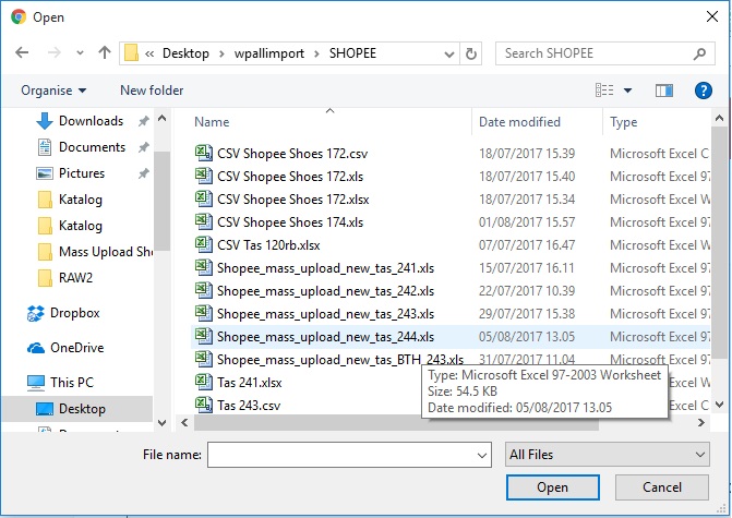 Cara Shopee Mass Update Produk Step 4 - Pilih File XLS Auto Upload