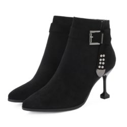 JSB8801-black Sepatu Heels Boots Bludru Wanita Cantik 8CM