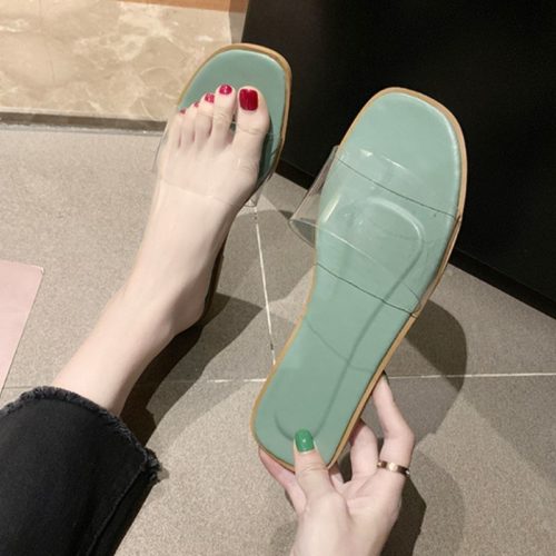 JSF551-green Sandal Flat Shoes Transparan Wanita Cantik