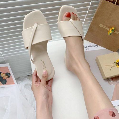 JSF801-white Sandal Flat Wanita Cantik Import Terbaru