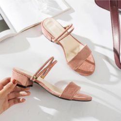 JSF911-pink Sepatu Heels Blok Wanita Elegan Import 4CM