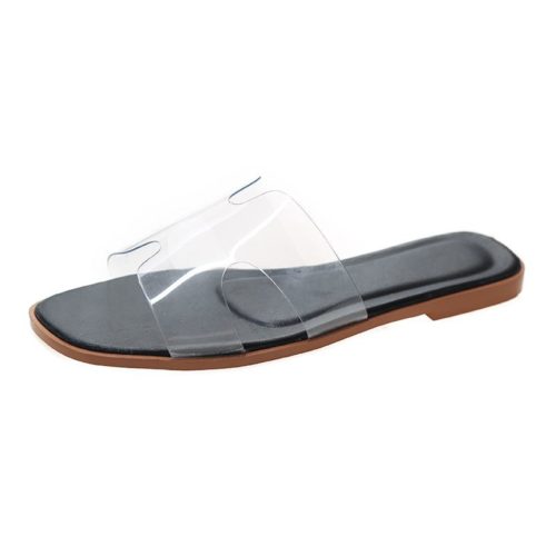 JSFB551-black Sandal Flat Transparan Wanita Cantik Import