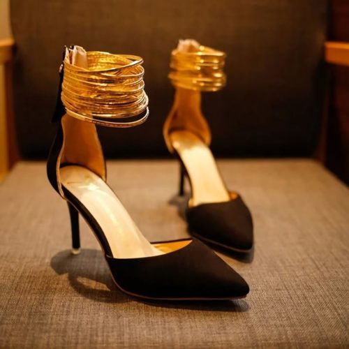 JSH007-black Sepatu Heels Ankle Strap Elegan Import 9CM