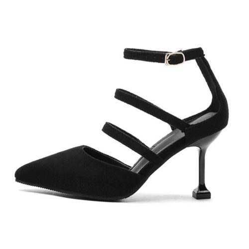 JSH1006-black Sepatu Heels Bludru Wanita Cantik Import 6CM
