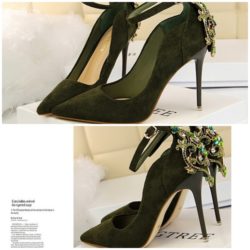 JSH17175-green Sepatu High Heels Big Tree Wanita Cantik 10.5CM