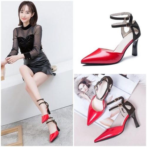 JSH1901-red Sepatu Heels Ankle Strap Elegan Modis 8cm