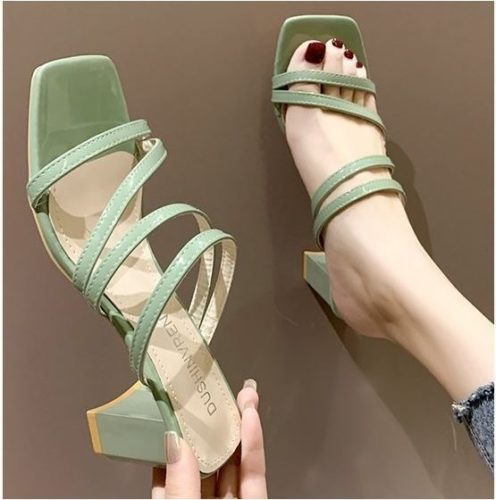JSH19308-green Sepatu Heels Block Wanita Cantik Import 6CM