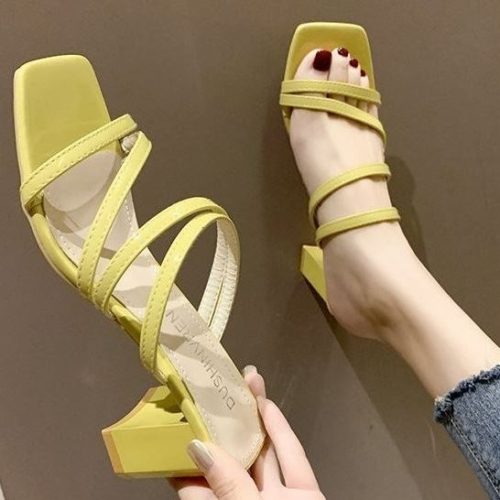 JSH19308-yellow Sepatu Heels Block Wanita Cantik Import 6CM