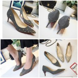JSH2017-silver Sepatu Heels Sequin Wanita Elegan Import 7CM