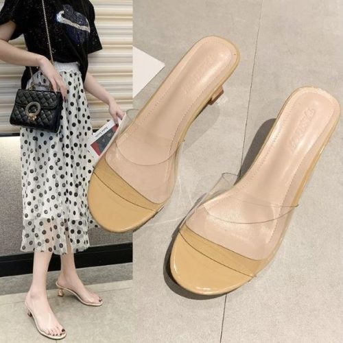 JSH2280-apricot Sandal Heels Blok Wanita Cantik 6CM
