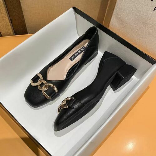 JSH2441-black Sepatu Heels Block Import Wanita Cantik 3CM
