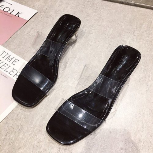 JSH300-black Sandal Low Heels Casual Wanita Elegan Import 4CM