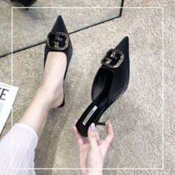 JSH4082-black Sepatu Heels Wanita Cantik Import Terbaru 6.5CM