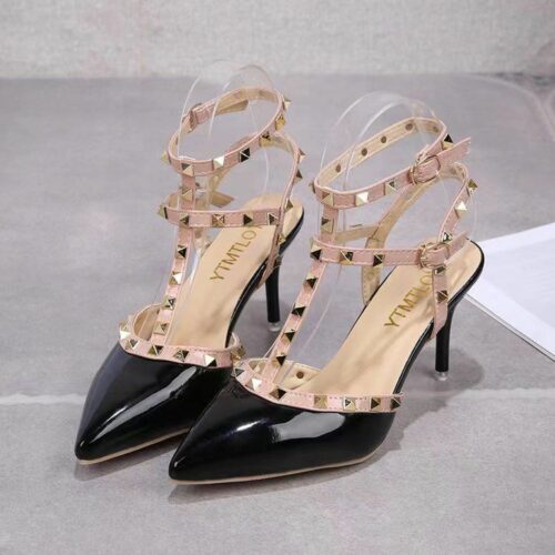 JSH772-black Sepatu Heels Wanita Elegan Import 8CM