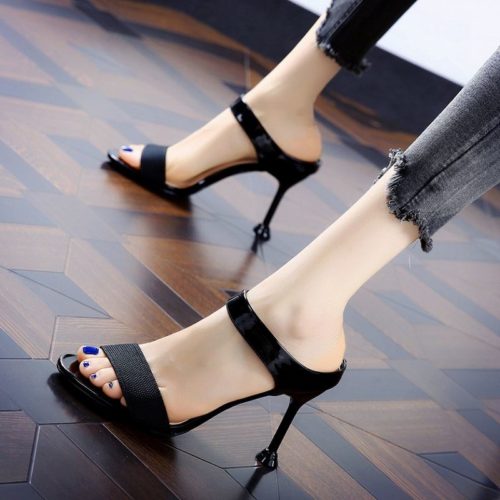 JSH831-black Sepatu Heels Wanita Elegan Import 8CM
