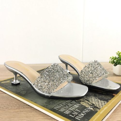 JSH851-silver Sepatu Heels Pesta Fashion Wanita Cantik 5.5CM