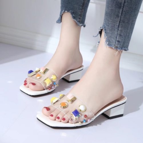 JSH852-white Sepatu Heels Blok Import Wanita Elegan 5CM