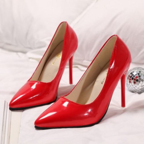 JSH9588-red Sepatu Heels Pointed Toe Wanita Cantik 10CM