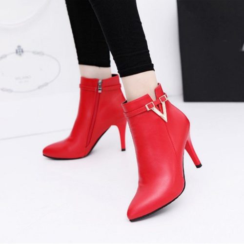 JSH959-red Sepatu Heels Boot Wanita Elegan Import 9CM
