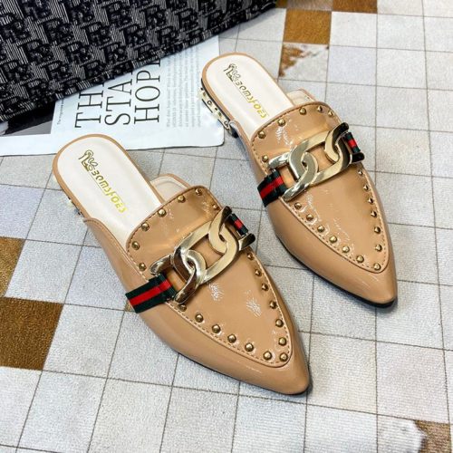 JSH971-brown Sandal Low Heels Wanita Elegan Import 2.5CM