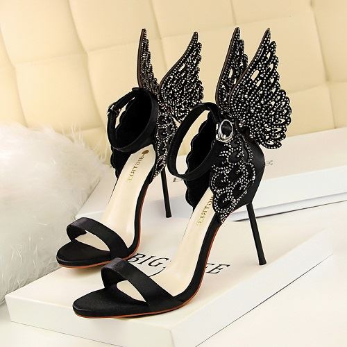JSH9931-black Sepatu Heels Pesta Wanita Mewah Elegan 9.5cm