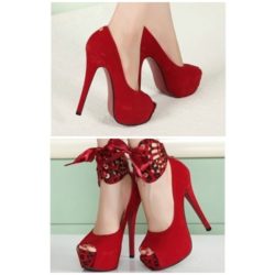 JSHA002-red Sepatu High Heels Pump Wanita Cantik Import 16CM