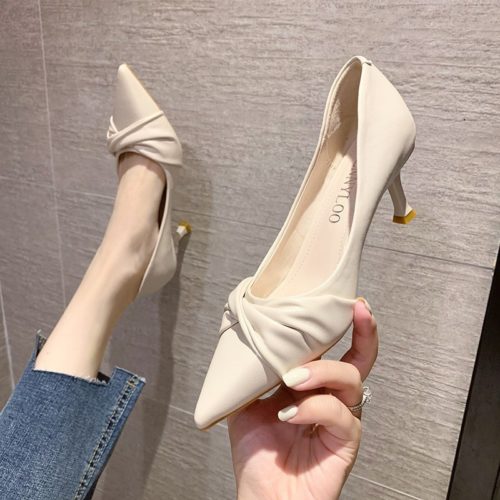 JSHQ09-beige Sepatu Heels Pesta Wanita Elegan Import 7CM