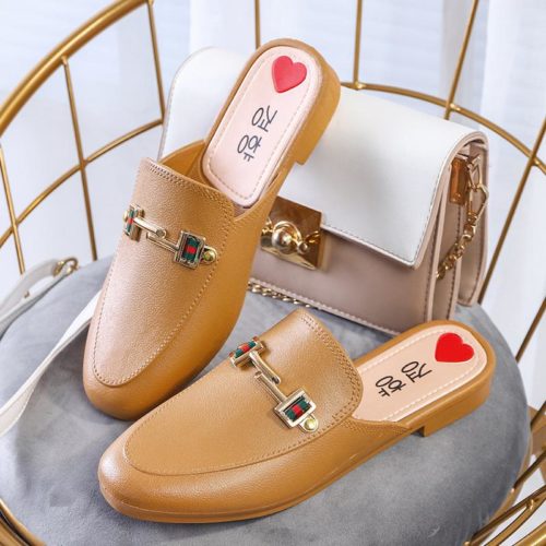 JSHW1010-brown Sandal Low Heels Import Wanita Cantik Elegan 2.5CM