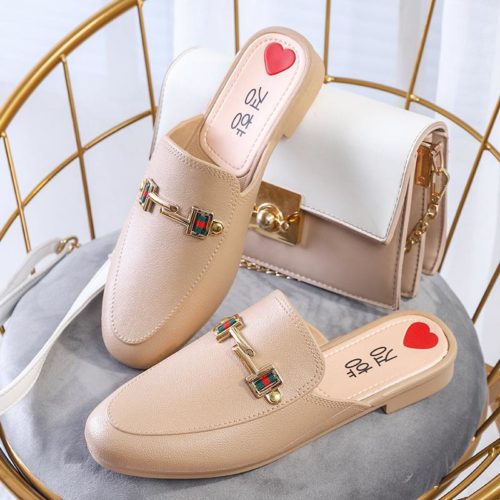 JSHW1010-khaki Sandal Low Heels Import Wanita Cantik Elegan 2.5CM