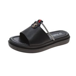 JSS2023-black Sandal Flat Shoes Import Wanita Elegan