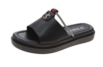JSS2023-black Sandal Flat Shoes Import Wanita Elegan