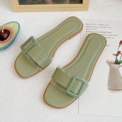 JSS5555-green Sandal Flat Casual Wanita Cantik Import