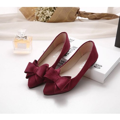 JSS8101-red Sepatu Flat Suede Fashion Import Wanita