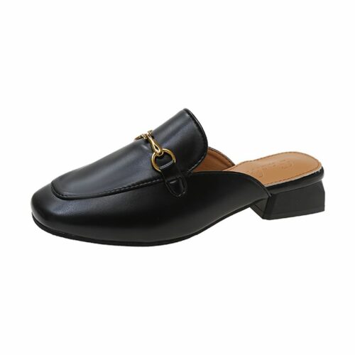 JSSF23-black Sandal Slip On Low Heels Block Wanita 3CM