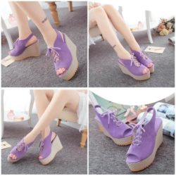 JSW507-purple Sepatu Wedge Wanita Cantik Elegan Import 9CM