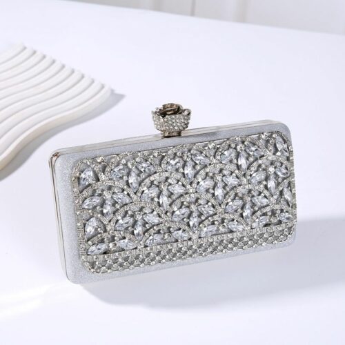 JT002-silver Dompet Pesta Wanita Elegan Import (Tali Rantai)