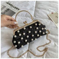 JT0526-black Tas Handbag Pesta Mutiara Import Wanita Elegan