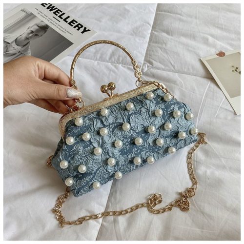 JT0526-blue Tas Handbag Pesta Mutiara Import Wanita Elegan