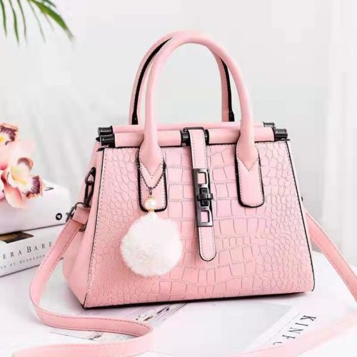 JT0690-pink Tas Handbag Pom Pom Elegan Import Terbaru