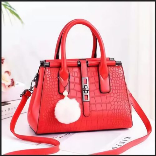 JT0690-red Tas Handbag Pom Pom Elegan Import Terbaru