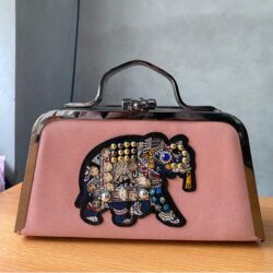 JT06968-pink Tas Handbag Pesta Import Elegan (Motif Bunga Belakang)