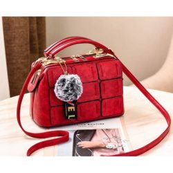 JT07815-red Tas Doctor Bag Wanita Pom Pom Import Elegan