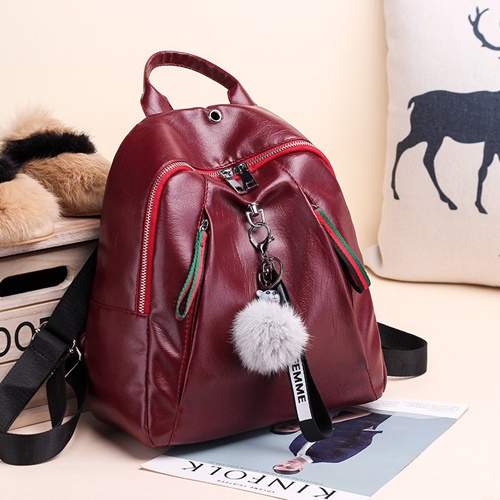 JT4110-red Tas Backpack Pom Pom Wanita Elegan Import