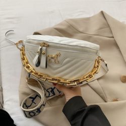 JT5529-white Waist Bag Import Wanita Cantik Tali Rantai Selempang