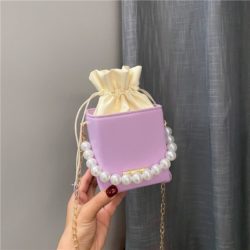 JT7642-purple Tas Selempang Serut Kubus Mutiara Import Wanita