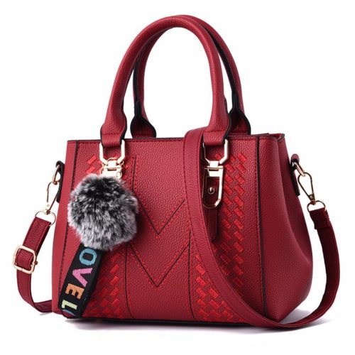 JT77956-red Tas Handbag Selempang Pom Pom Wanita Cantik Import