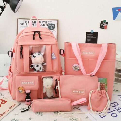 JT9063-pink Tas Ransel Wanita Fashion Import 5in1 Terbaru