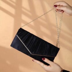 JT966-black Dompet Pesta Wanita Elegan Import Tali Rantai Selempang